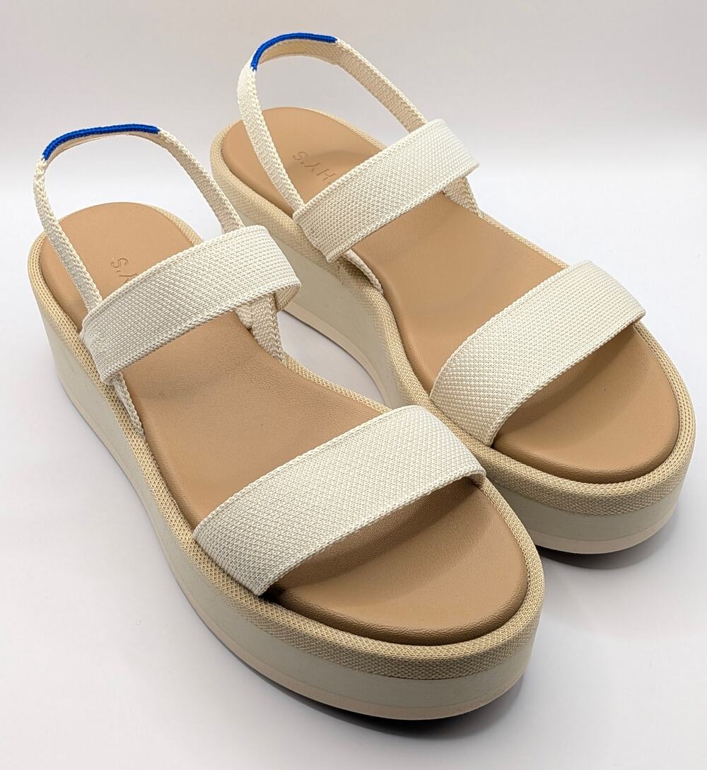 NWOB Rothy's The Lightweight Wedge Sandal Salt Cream Ivory Sz 8 Washable